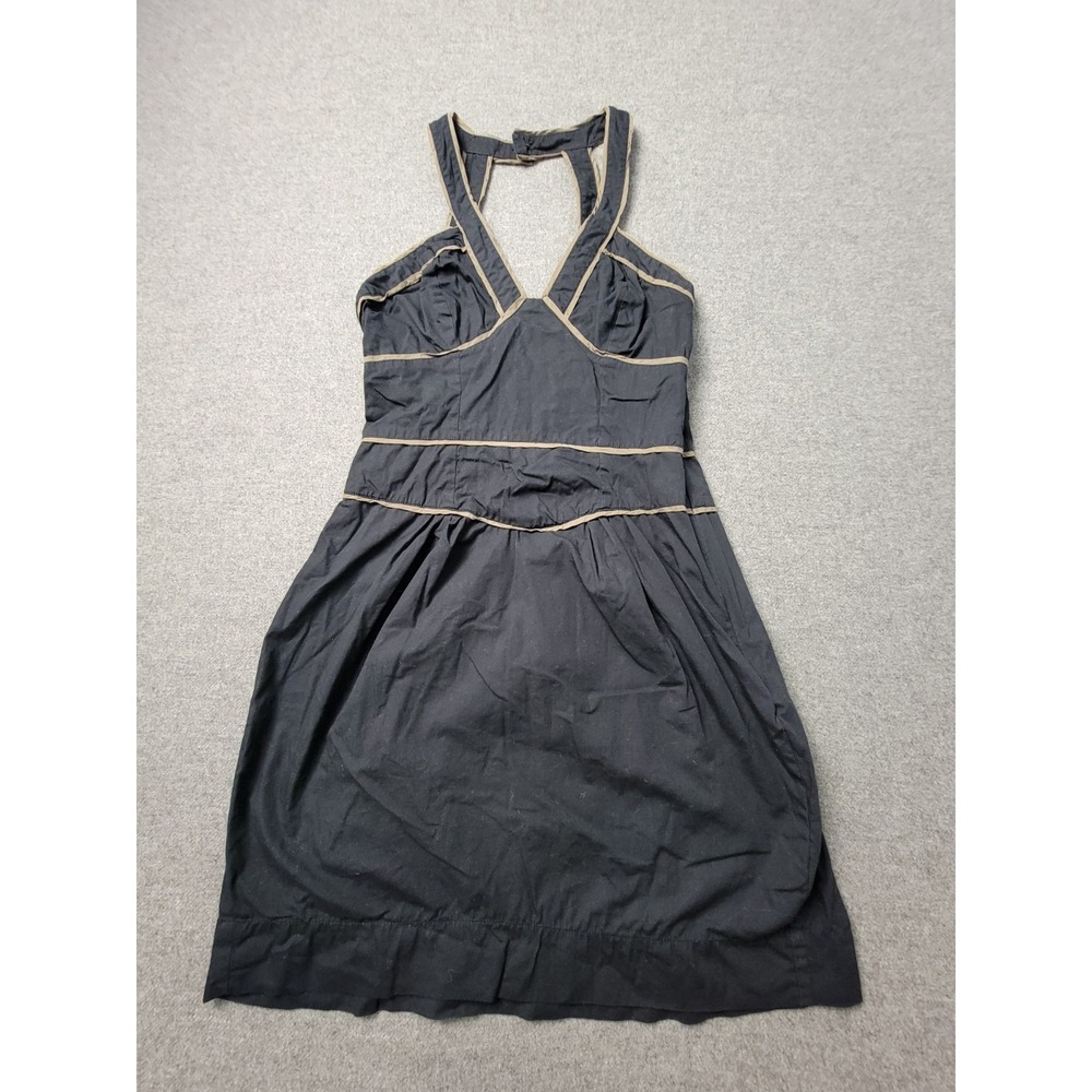 French Connection Mini Dress Womens 2 Black Pleated Contrast Piping Halter Neck